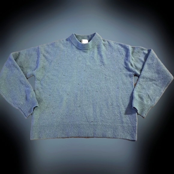 H&M Teal Green Crewneck Cozy Oversized Sweater Silver Balls Women's Size XS - Picture 1 of 11